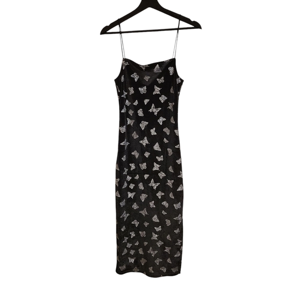 Motel Verdina Black Velour Glitter Butterfly Midi Dress - Picture 2 of 8